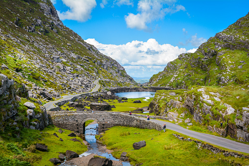 A stone bridge and mountain pass in the Gap of Dunloe, County Kerry